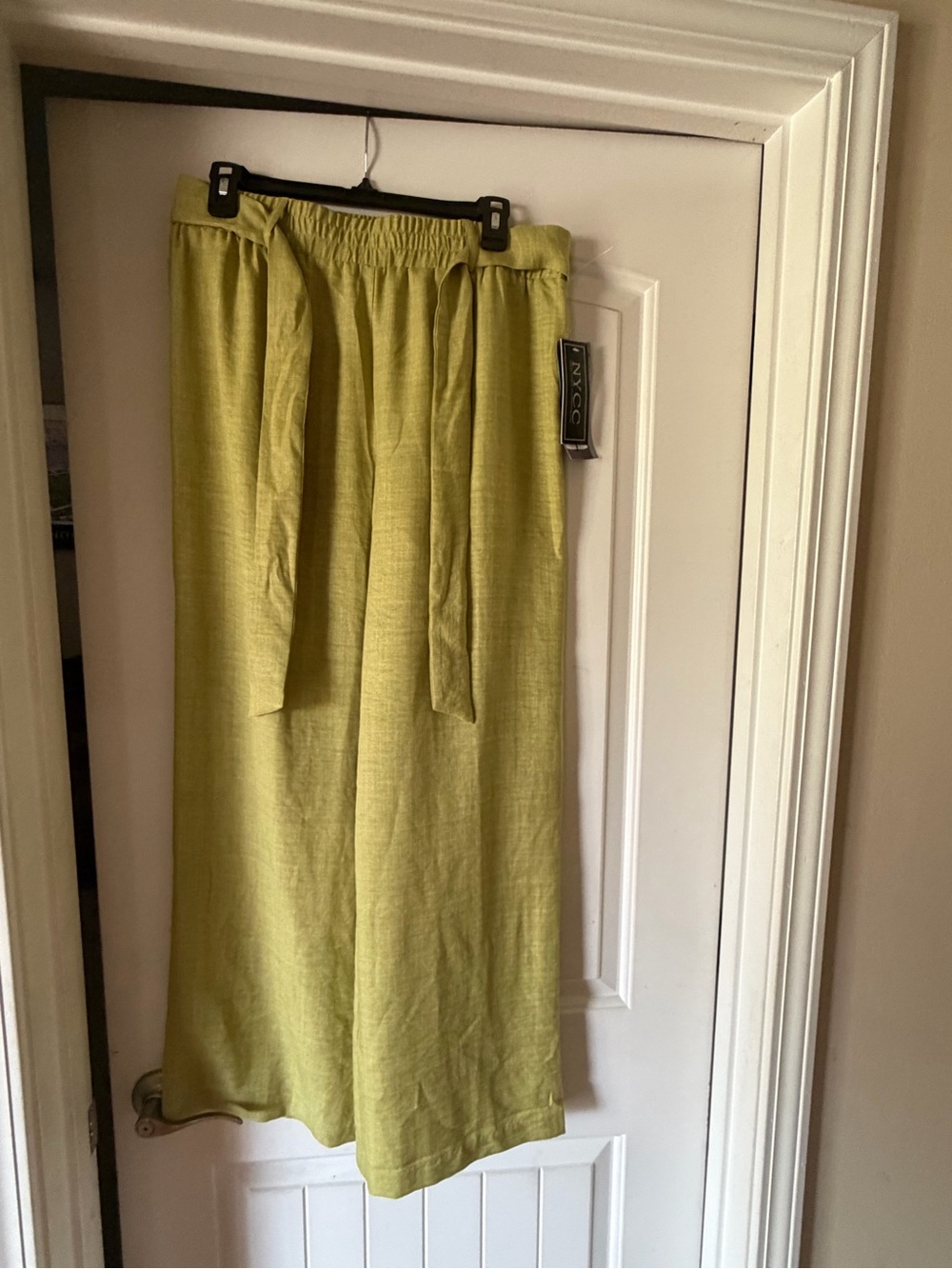 Olive Green Linen Pants with Tie Waist